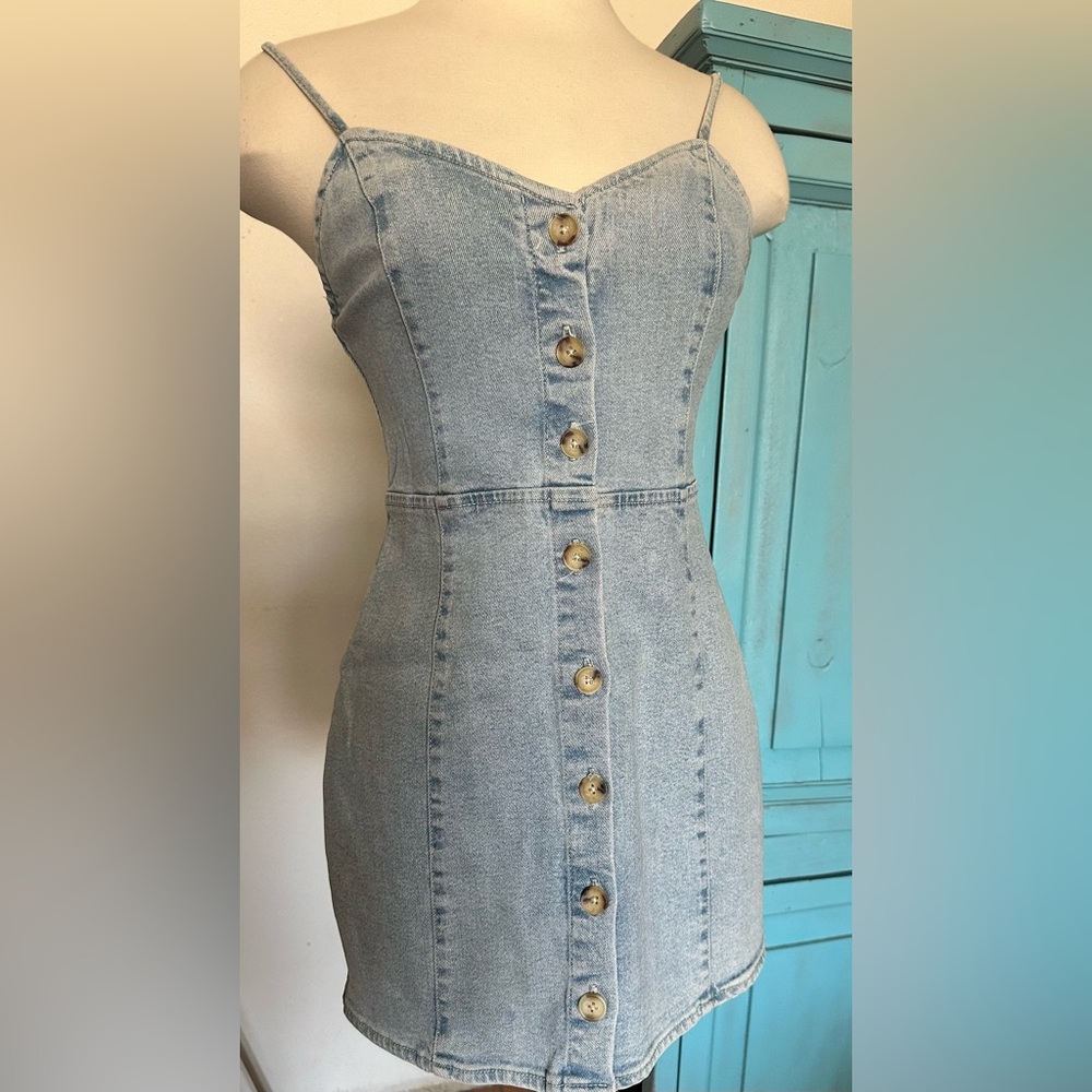 Zara Light Blue Denim Mini Dress with Buttons
